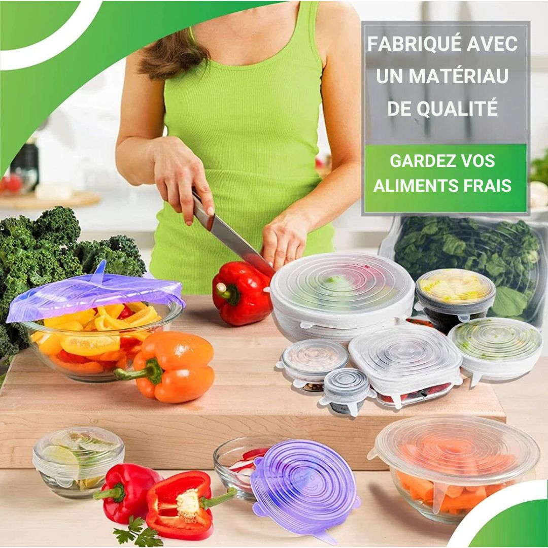 EcoSealPro™ | COUVERCLE ALIMENTAIRE EN SILICONE (Pack de 6) - espacesnettes